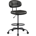 Misolant Drafting Chair Without Arms, Tall Office Chair With Footrest Ring For Standing Desk, Small Faux Leather Executive Office Chair With Adjustable Height For Bar Lab Counter Height Desk, Black
