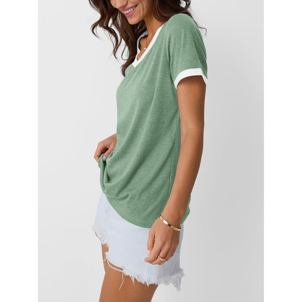 Automet Womens Short Sleeve T-Shirts Summer Tops Casual Soft Tunic V Neck Basic Workout Clothes Spring Fashion Outfits 2026