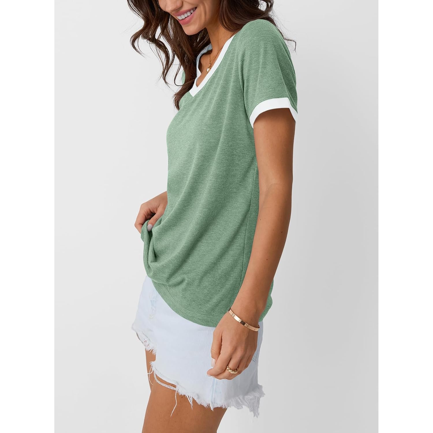 Automet Womens Short Sleeve T-Shirts Summer Tops Casual Soft Tunic V Neck Basic Workout Clothes Spring Fashion Outfits 2026