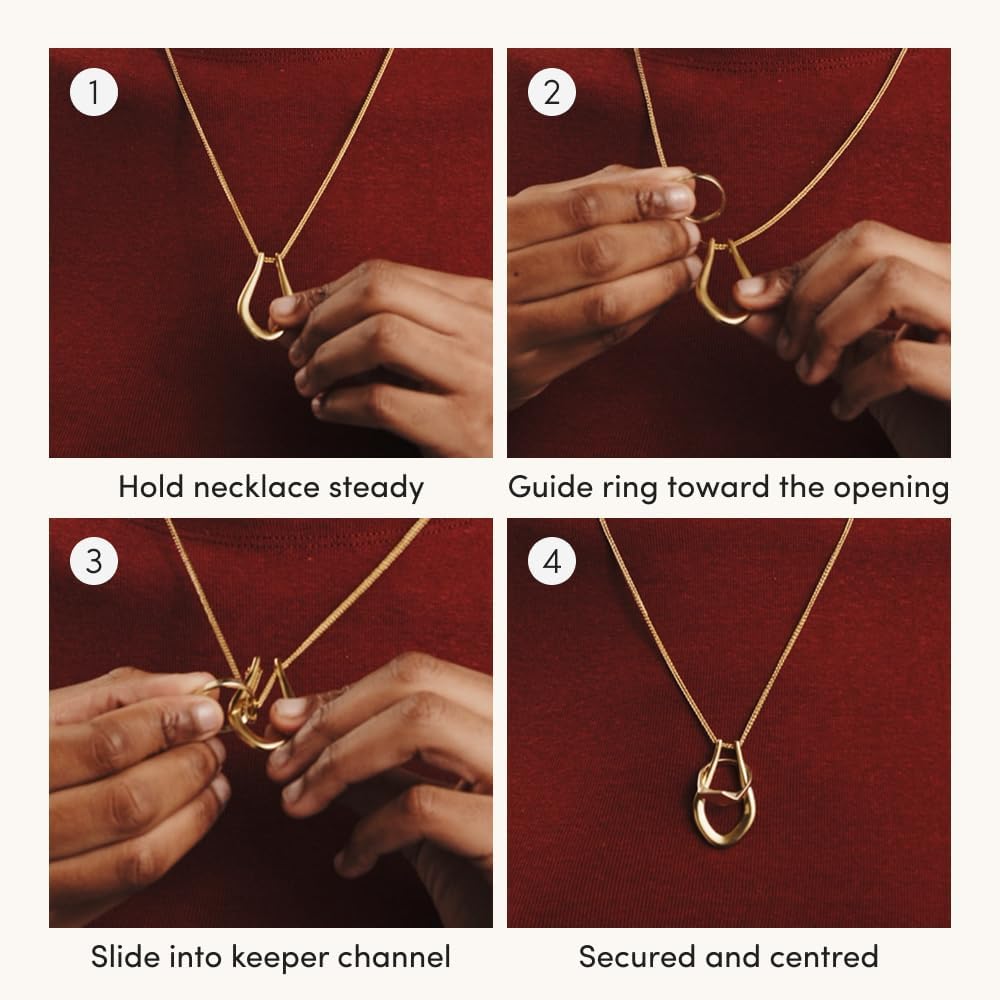Pixie Wing Vesta Ring Keeper Necklace, 18k Gold-Plated Engagement Ring Holder for Women (17.7" chain with 4'' extender)