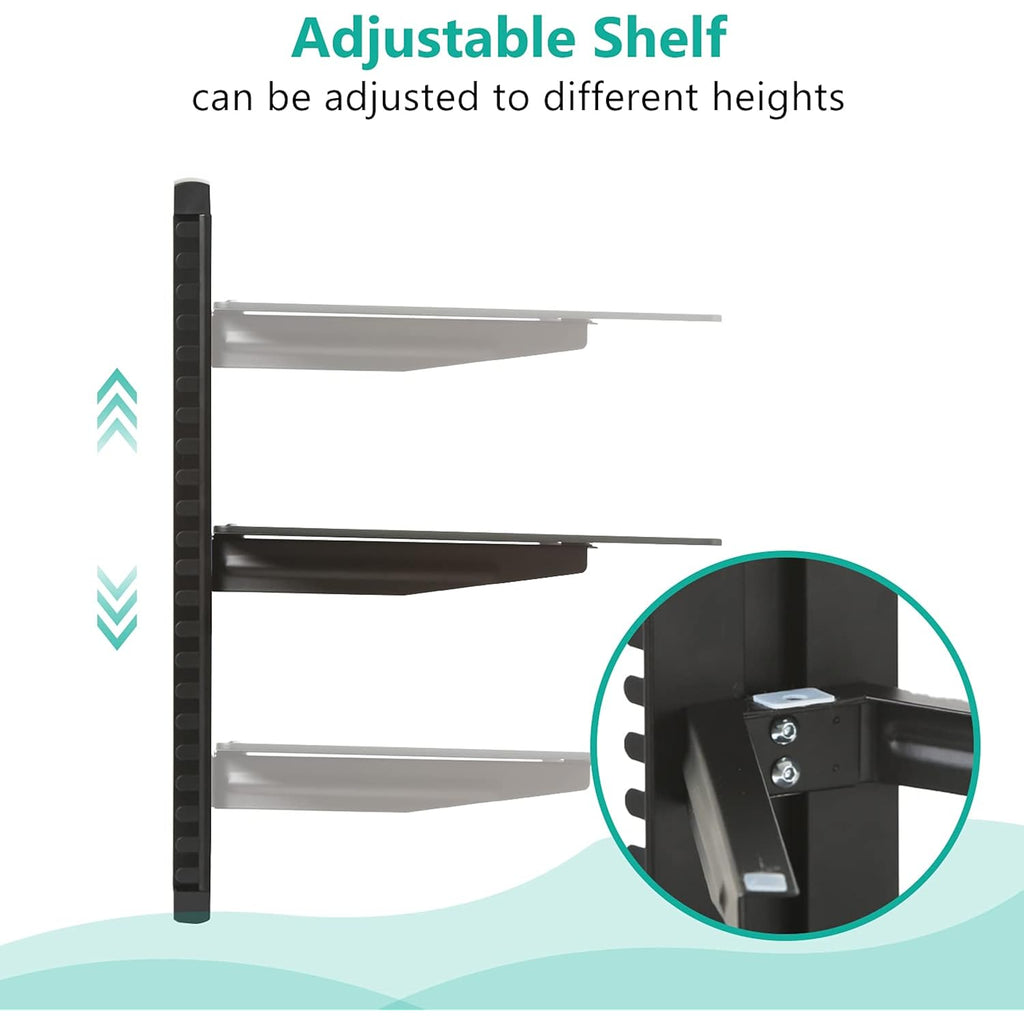 Wali Floating Tv Shelf, 1 Tier Glass Projector Shelf For Dvd Players, Routers, Game Consoles, Cable Boxes, Living Room Decor, Wall Mount Shelves Hold Up To 17.6Lbs (Cs201B), 1-Shelf, Black