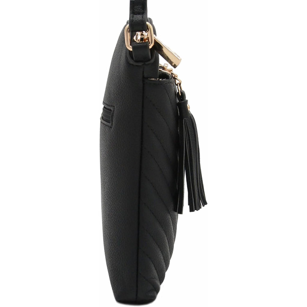 FashionPuzzle Chevron Quilted Medium Crossbody Bag with Tassel Accent
