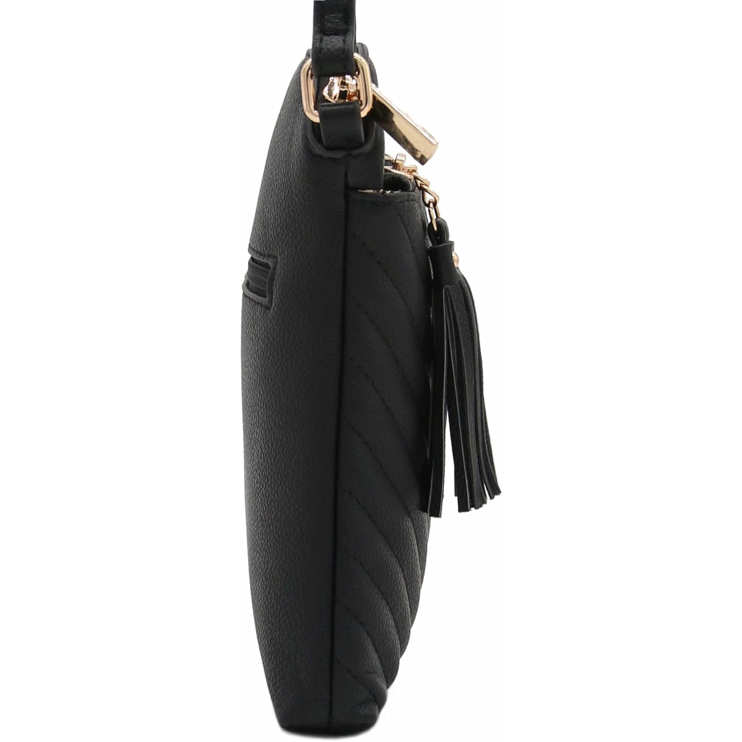 FashionPuzzle Chevron Quilted Medium Crossbody Bag with Tassel Accent