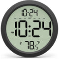 Digital Wall Clock Battery-Operated, 8 Inch Small Decorative Modern Wall Clock With Date, Temperature, Auto-Dst, Silent Electric Wall Clock For Bedroom, Living Room, Kitchen, Office, Farmhouse -Black