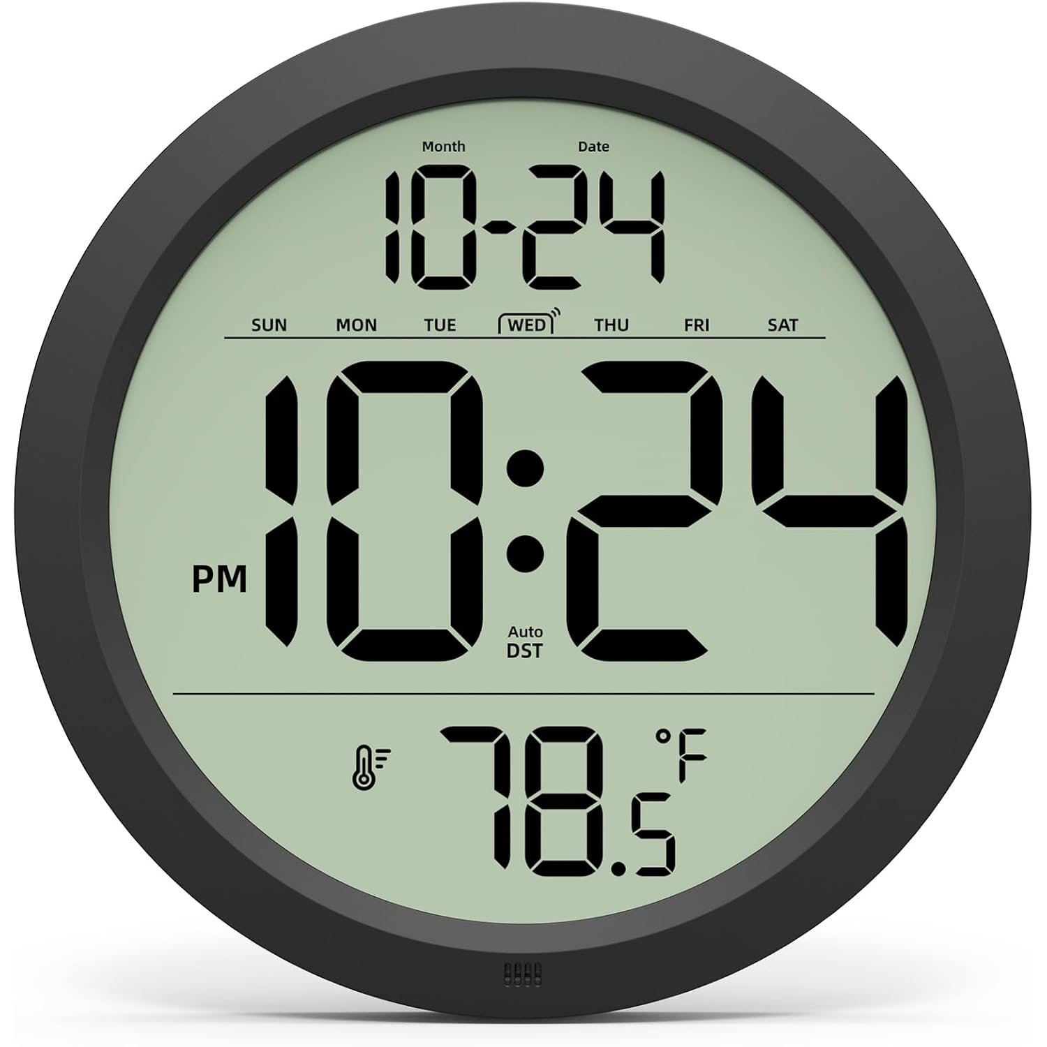 Digital Wall Clock Battery-Operated, 8 Inch Small Decorative Modern Wall Clock With Date, Temperature, Auto-Dst, Silent Electric Wall Clock For Bedroom, Living Room, Kitchen, Office, Farmhouse -Black