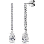 Gem Stone King 1.82 Cttw 14K White Gold White Lab Grown Diamond Long Liner Dangle Teardrop Earrings for Women | Pear Shape 8X5MM | F-G Color | VS1 Clarity | White Gold Chain Drop Earring