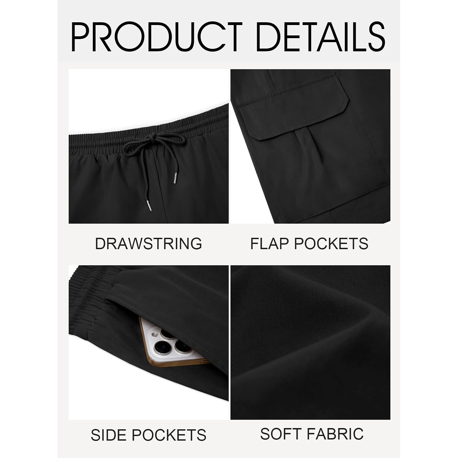 Runcati Mens Cargo Shorts Elastic Waist Drawstring Lightweight Shorts Summer Hiking Casual Shorts With Pockets No Lining