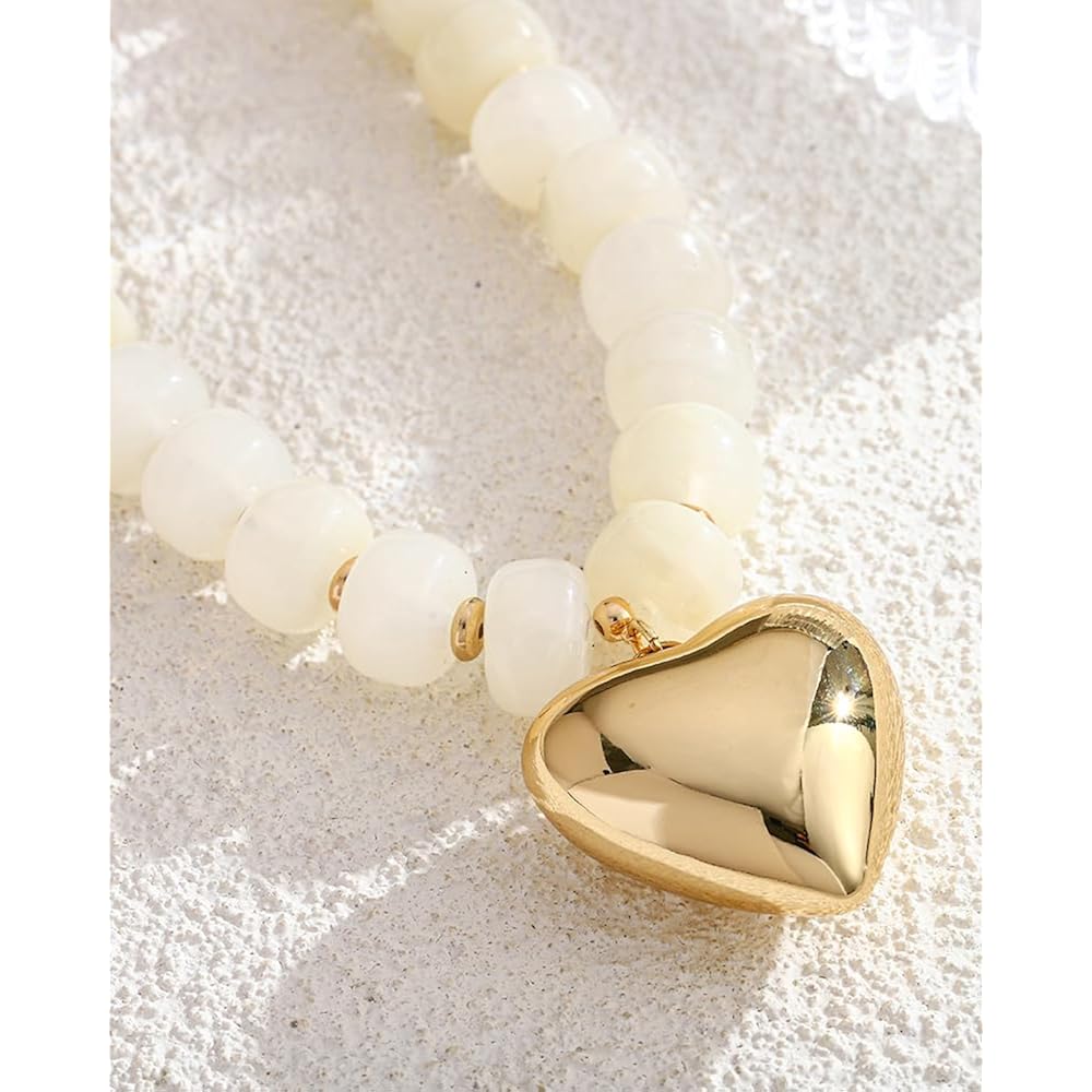 Mothers Day Gifts Puffy Gold Heart Necklaces For Women Chunky Beaded Necklace in Several Colorways Short Heart Choker Statement y2k NecklaceSummer Beach Jewelry Gift