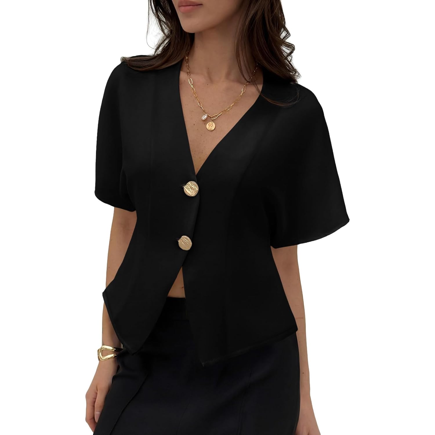 Blouses for Women Dressy Casual Summer Button Down Shirts Short Sleeve Business Work Tops