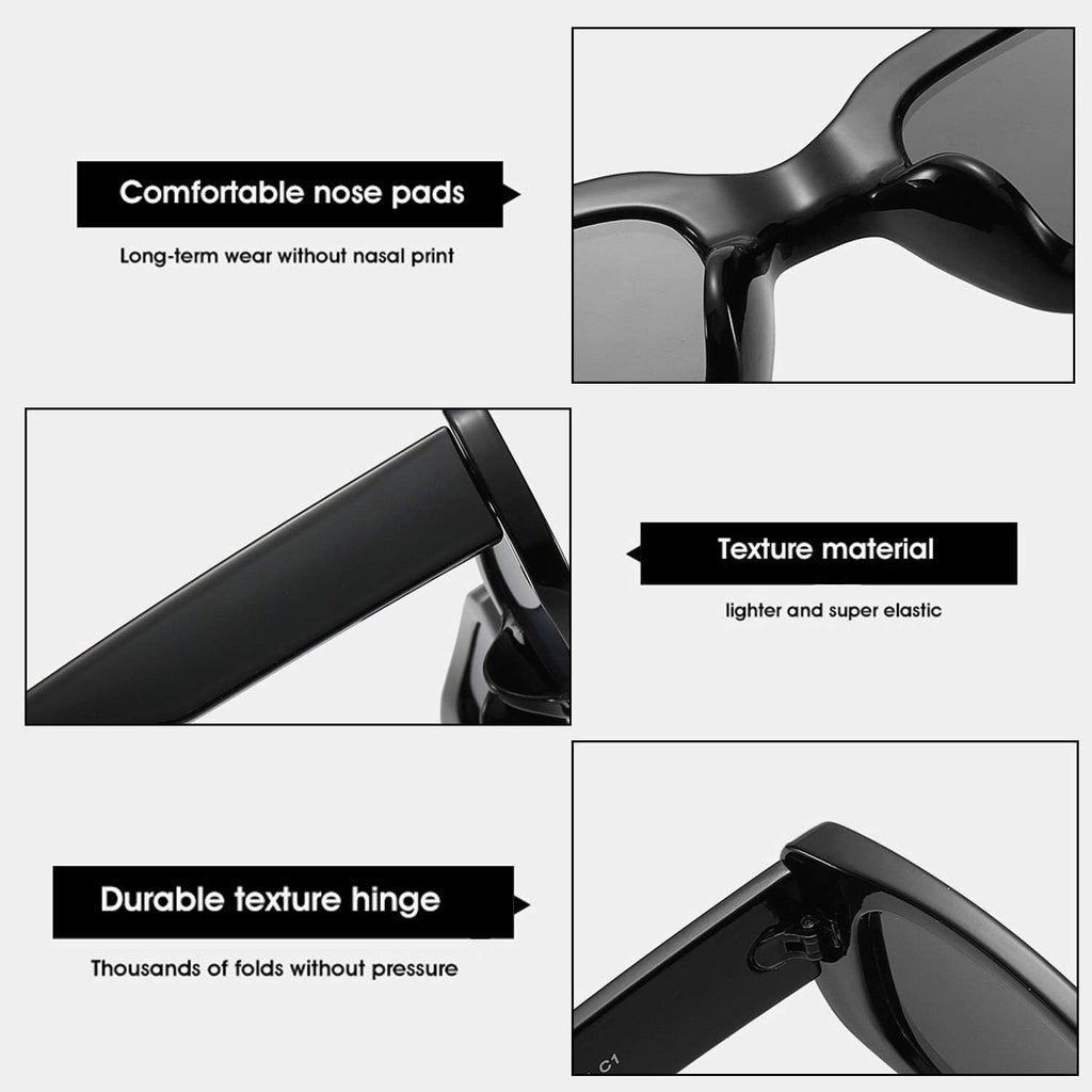 BUTABY Rectangle Sunglasses for Women Retro Driving Glasses 90’s Vintage Fashion Narrow Square Frame UV400 Protection Black Frame Grey Lens+leopard Brown Lens