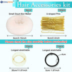 Yingfeng 134 Pcs Beige Hair Bun Maker Kit Medium - 4 Bun Hair Pieces For Women, 20 Hair Net For Buns, 100 Bobby Pins For Women, 10 Hair Bands, For Ballet Styling, Hair Accessories For Girls