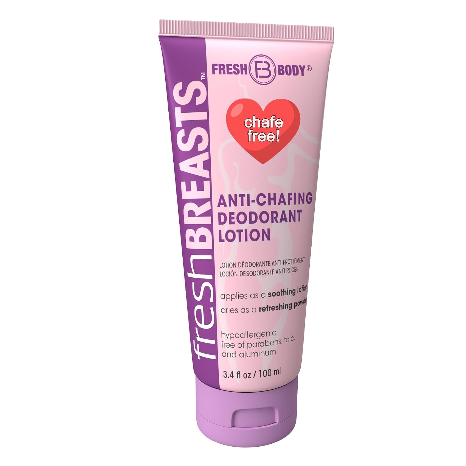 Fresh Breasts Anti Chafe Cream Lotion To Powder, 3.4Oz - Chafing Deodorant For Women, Inner Thighs & Areas That Sweat, No Talc, Aluminum Or Added Fragrance