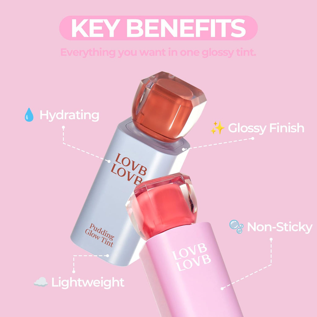 Lovb Lovb Pudding Glow Korean Lip Tint | Natural Lip Stain | Gloss To Stain | Long-Lasting & Non-Sticky | Lightweight Lip Tint | 0.14 Oz. (03 Candy Berry)