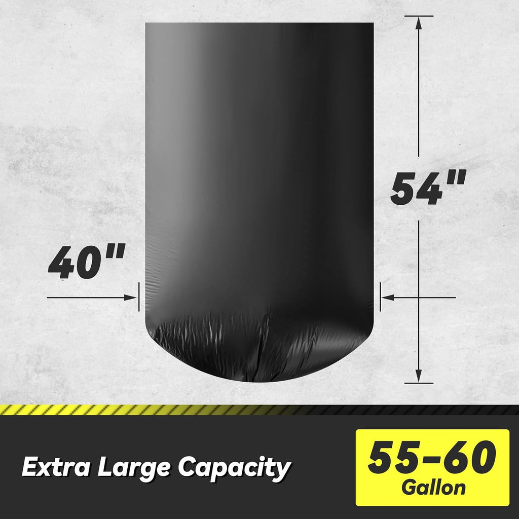 100 Count 55-60 Gallon Trash Bags, Sturdy & Tear-Resistant Commercial Can Liners 55 Gallon, Large Garbage Bags, Large Black Trash Bags For Commercial, Lawn And Leaf Bags