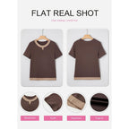 SHEWIN Womens Tops Casual Crewneck Color Block Short Sleeve Mock Double Layer T-Shirt Summer Outfits for Women 2026