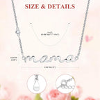 Mama Necklace for Women Mom Jewelry-S925 Sterling Silver Heart Zircon Birthstone Adjustable Trendy Dainty Pendant for Wife Grandmother Birthday Mother's Day Anniversary Christmas