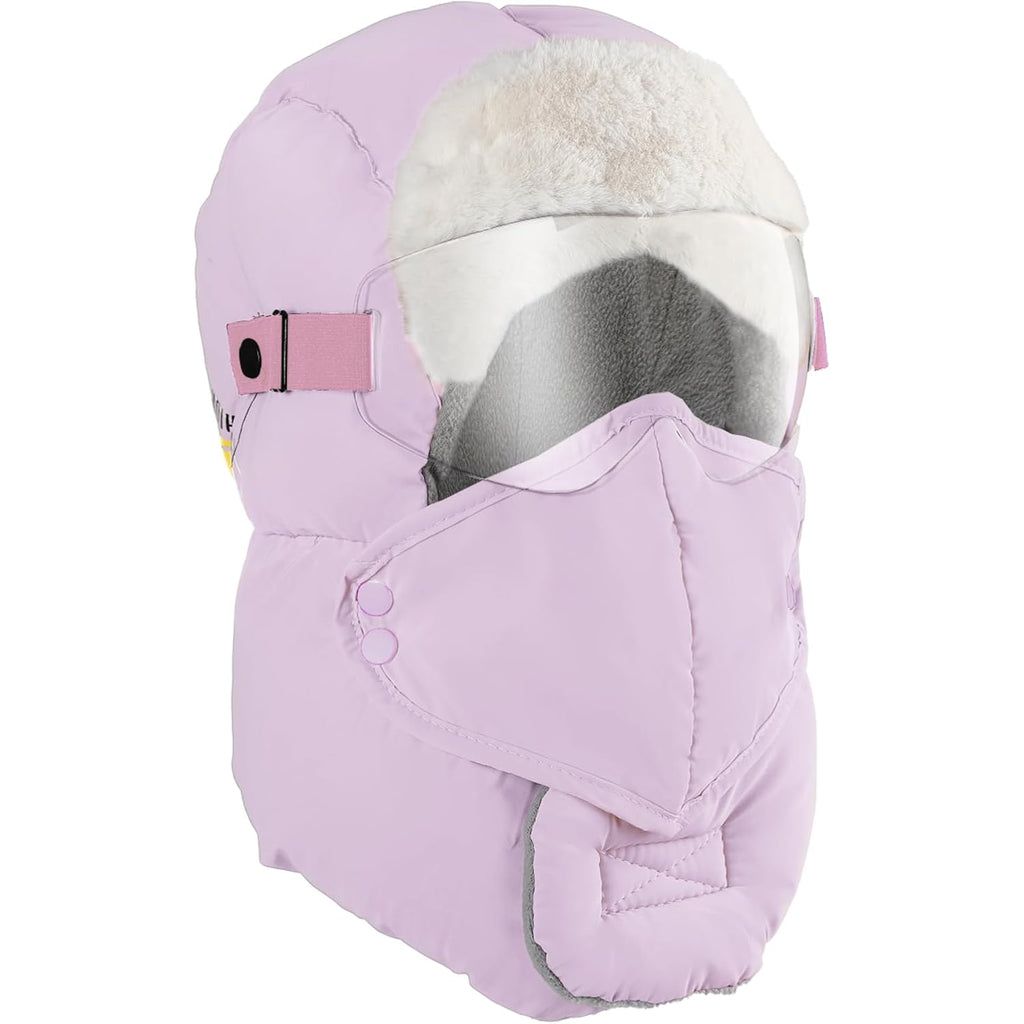 Winter Trapper Hat for Women - Windproof & Waterproof Hat with Removable Mask Goggles Ear Flaps, Purple