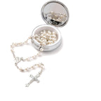 Rosary Beads Catholic - Confirmation Gifts for Teenage Girl, Silver Simple Style Metal Gift Box, White Artificial Pearls Rosary, Gifts for Women