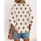 Chicme Women'S Casual V Neck Blouse Floral Boho Summer Tops Lantern Sleeve Loose Fit Tunics Flowy Vacation Clothes