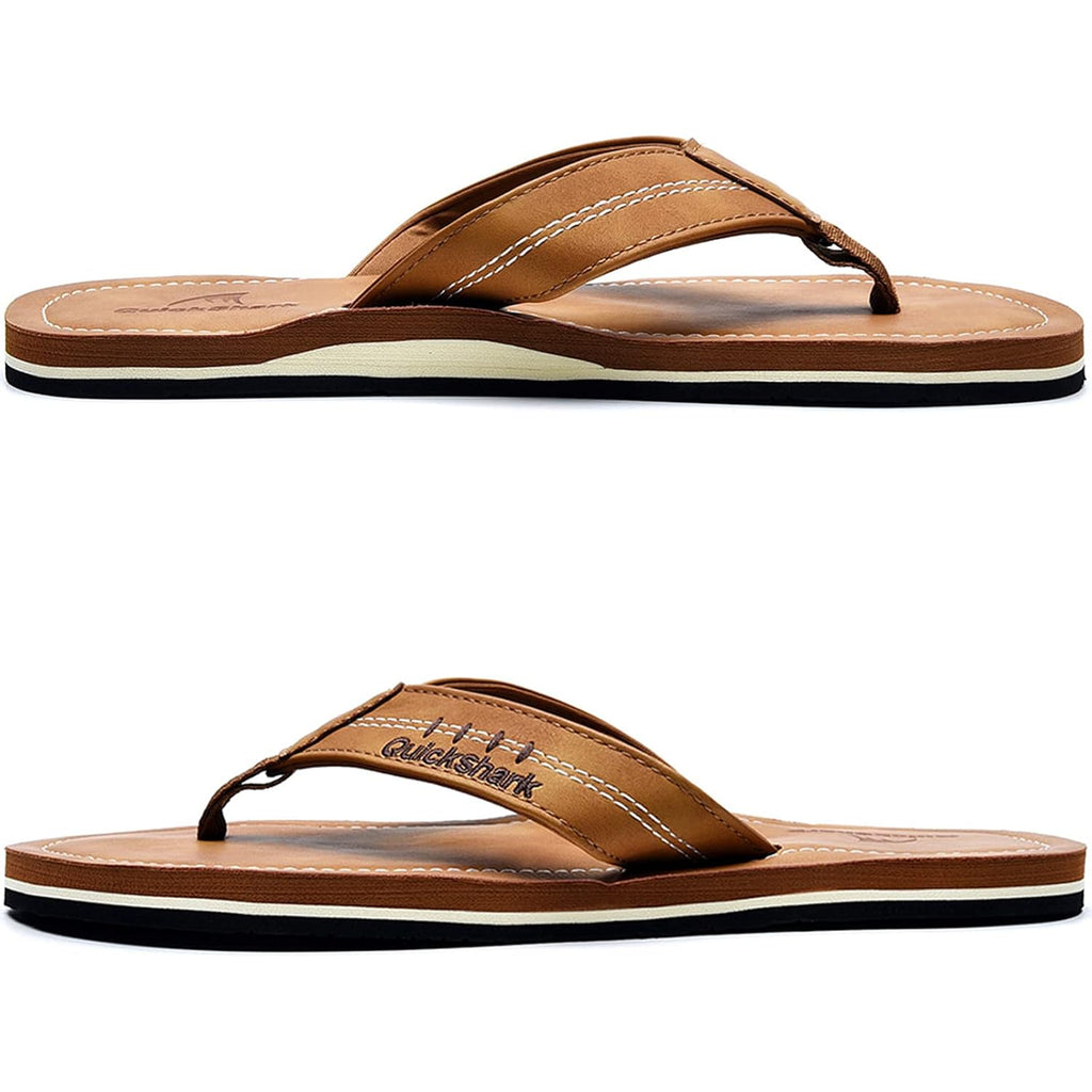 Quickshark Mens Flip Flops Leather Thong Sandals Arch Support Beach Slippers