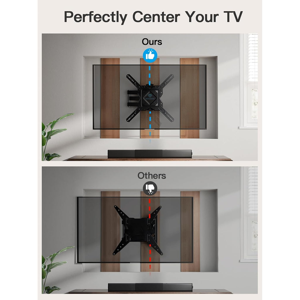 Perlesmith Full Motion Tv Wall Mount For 27-60 Inch Flat & Curved Tvs, Single Stud Tv Mount With Articulating Swivel Tilt - Wall Mount Tv Bracket Vesa 400X400Mm Up To 77 Lbs, Perfect Center Design