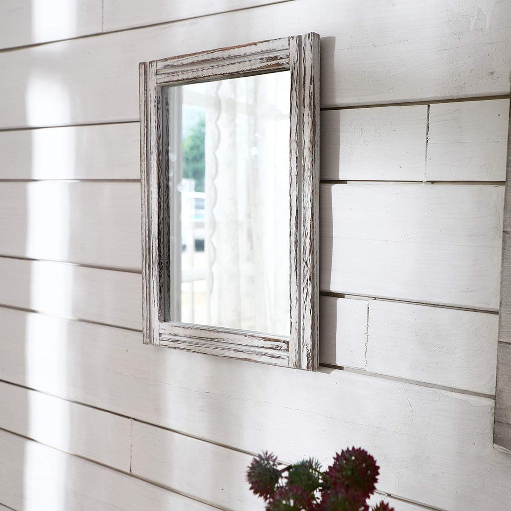 Aazzkang Wall Mirror Wood Framed Rustic Hanging Mirrors Rectangle Small | Decorative For Bedroom Bathroom Living Room Entryway Farmhouse