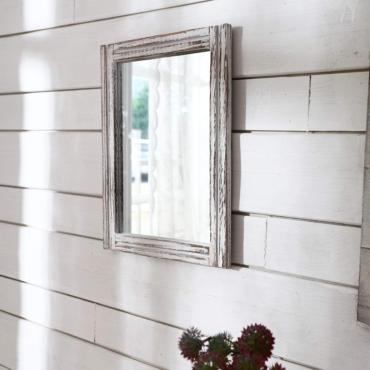 Aazzkang Wall Mirror Wood Framed Rustic Hanging Mirrors Rectangle Small | Decorative For Bedroom Bathroom Living Room Entryway Farmhouse
