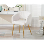 Modern Velvet Desk Chair Accent Armchair Upholstered Tufted Chairs Dining Chairs, Tufted Vanity Chair Side Chairs With Gold Metal Legs For Dining Room Living Room Restaurant,1 Pc &Cream