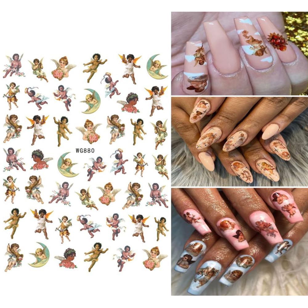 Cupid Angel Nail Art Stickers Cupid Nail Decals 8 Sheets 3D Self Adhesive Angel Design Nail Stickers Valentine's Day Nail Stickers Nail Charms Supplies Decoration for Women Acrylic DIY Manicure Tips