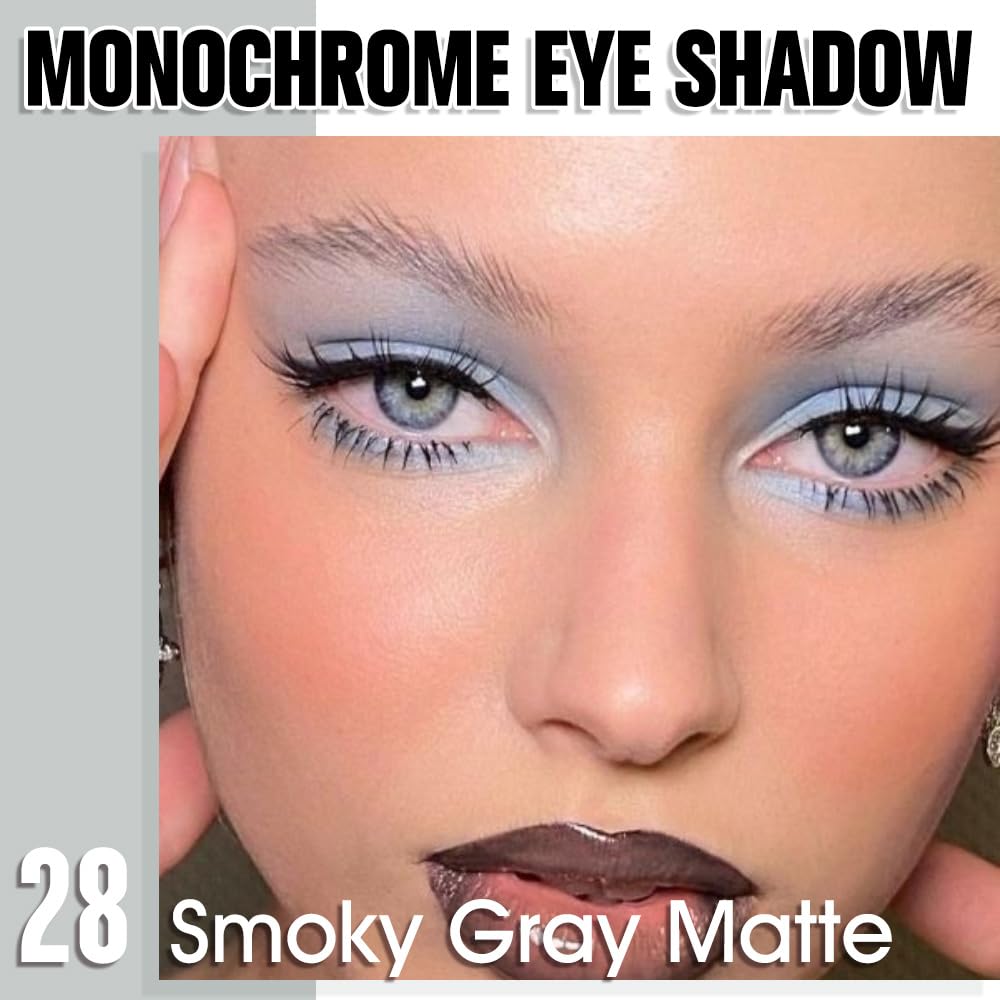 Dusty Grey Single Matte Eyeshadow Makeup, Neutral Powde Eye Shadow for Older Women, Smoky Gray Grey Matte Singles Eyeshadow Palette Pigmented Waterproof,Girls Monochrome Eyeshadows Gift 28