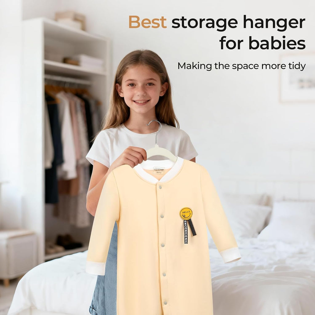 Kids Velvet Hangers, 50 Pack, 11.8 In Non-Slip Baby & Toddler Clothes Hangers, Baby Felt Hangers With Notches & 360° Swivel Hooks For Space-Saving, Beige