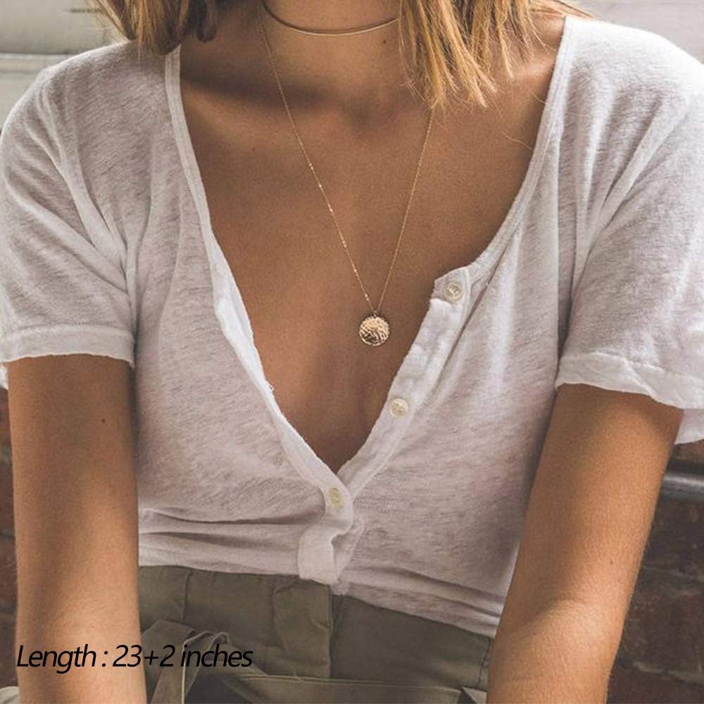 Turandoss Dainty Layered Choker Necklace, Handmade Y Pendant Necklace Multilayer Bar Disc Necklace Adjustable Layering Choker Necklaces for Women
