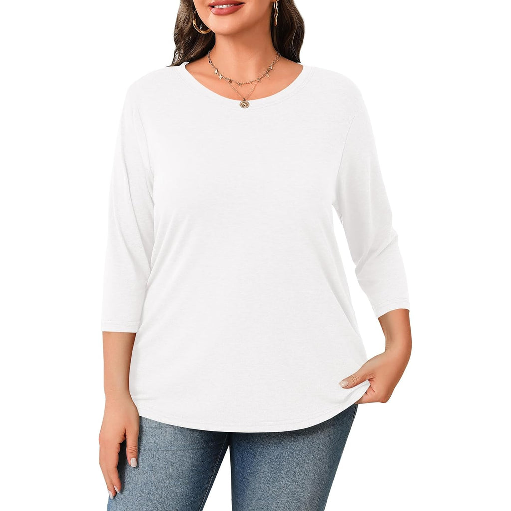 Beautife Plus Size Tops for Womens 3/4 Sleeve Casual T Shirts Loose Fit Tunic Blouse