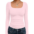 Trendy Queen Womens Square Neck Long Sleeve Shirts Double Lined Fall Tops | Buttery-Soft,High Stretch,Body-Hugging Fit,Essential Staple,Chic Layering Base,Office To Party Look