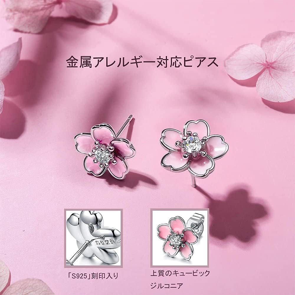 Pink Flower Earrings for Women, 925 Sterling Silver Stud Earrings, Cute Plumeria Earrings For Women, Cherry Blossom Hypoallergenic Stud