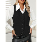 Dokotoo Womens Vest Dressy Casual V-Neck Button-Down Lined Suit Jacket Waistcoat Versatile Vests