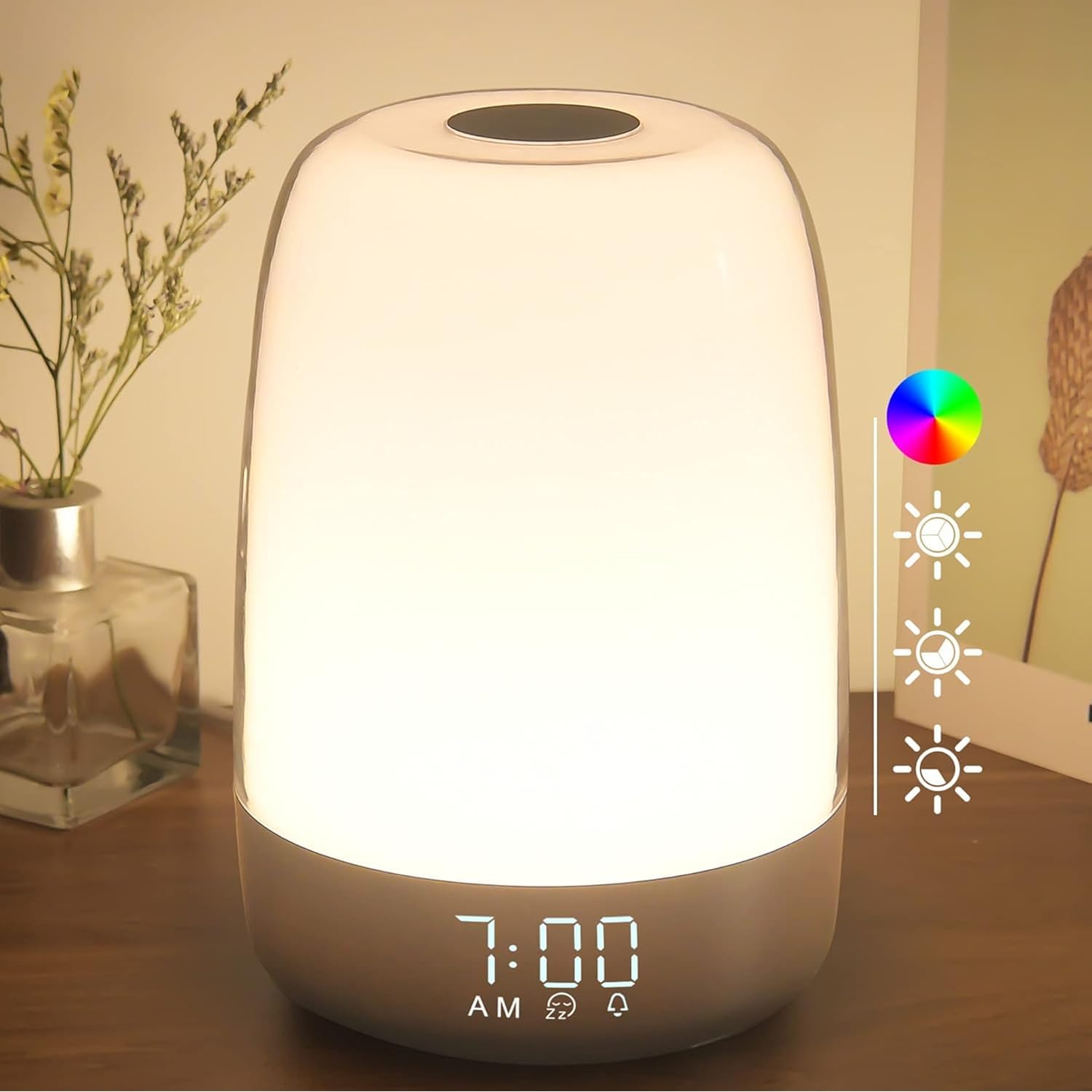 Winshine Touch Wake Up Night Light With Sunrise Simulation Alarm Clock, 3 Ways Dimmable Warm White Bedside Lamp For Kid Bedrooms Rgb Ambient Table Nightstand Light,Sleep Aid Snooze Timer Mode