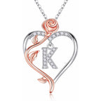 Iefil Mothers Day Gifts for Wife - 925 Sterling Silver Rose Heart Initial Necklace, Anniversary Birthday Gifts for Women, Jewelry Gift for Her Wife Girlfriend