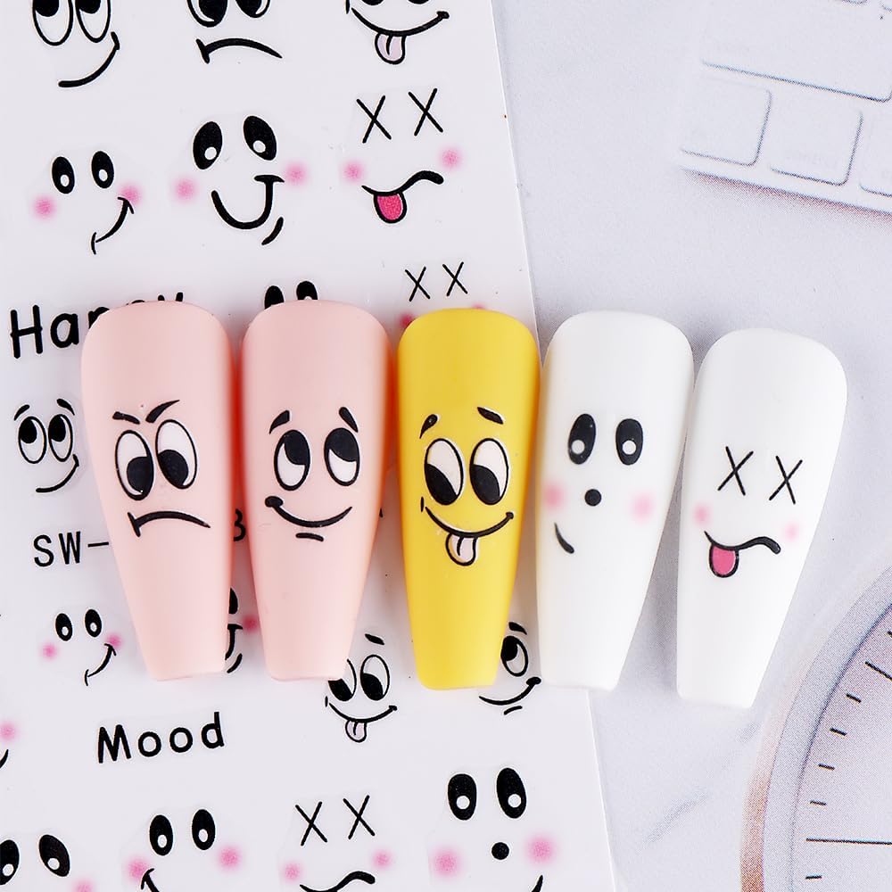 Cute Expression Nail Art Stickers Cute Black Ant Cartoon Nail Decals 6PCS 3D Self-Adhesive Black Ants Face Expression Playful Design Manicure Stickers Gel Polish Sliders for Women DIY Nail Decorations
