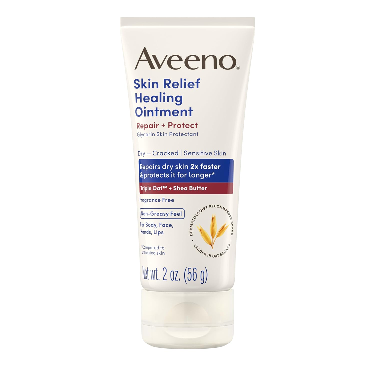 Aveeno Skin Relief Healing Ointment, Repair & Protect Extra Dry, Cracked Skin, Glycerin Protectant With Triple Oat & Shea Butter, Fragrance-Free & Non-Greasy Feel, Travel Size, 2.0 Oz