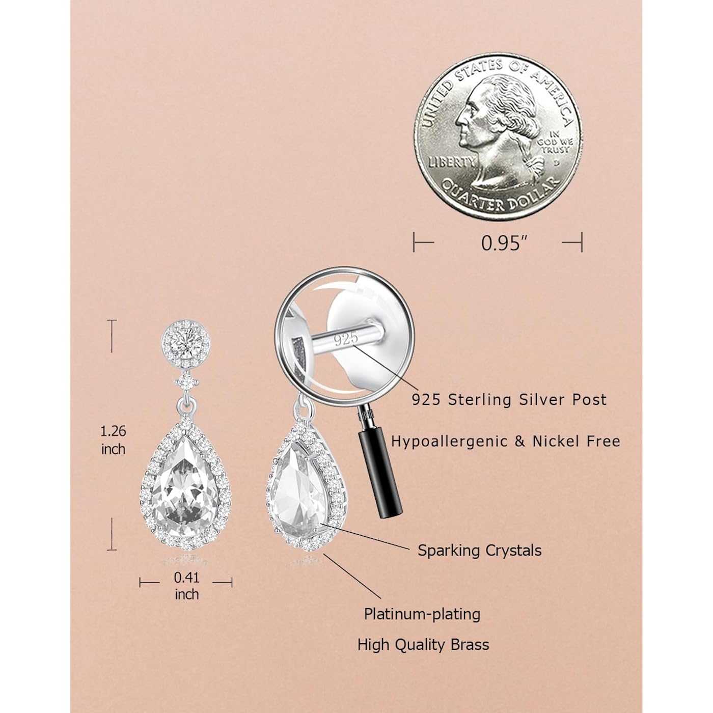 Silver Diamond Dangle Earrings for Women Rhinestone Teardrop Crystal Cubic Zirconia Drop Dangling Wedding Costume Jewelry