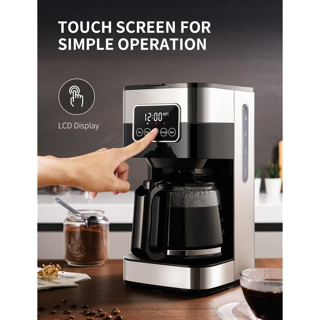SHARDOR 10-Cup Programmable Coffee Maker, Regular & Strong Brew Drip Coffee Machine for Home and Office, Auto Shut Off, Permanent Filter, Silver
