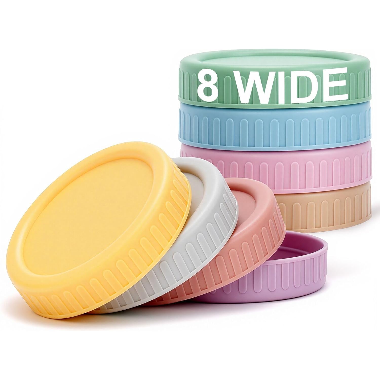 Vaincre 8PCS Wide Mouth Mason Jar Lids, Plastic Mason Jar Canning Lids Tops, Reusable Leak Proof Canning Covers with Silicone Rings for Ball, Kerr and More, Dishwasher Safe