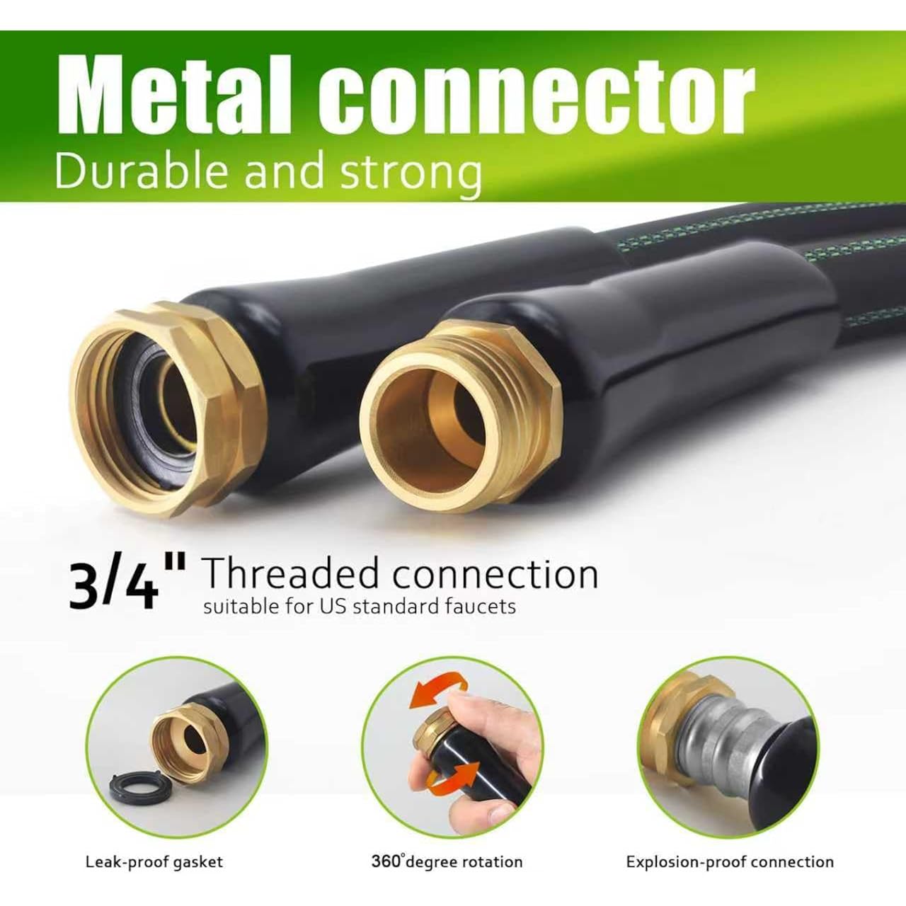 Garden Hose 50Ft – Lightweight Water Hose 3/4”, Flexible Hose With 10 Sprayer, Burst-Resistant, Anti-Kink For Outdoor Use, Watering(Green)
