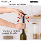 Wotor Wine Saver Vacuum Pump With 4 Stoppers, Wine Stopper & Preserver, Reusable Bottle Sealer Keeps Fresh, Ideal Accessories Gift (Flat Handle)