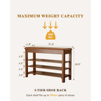 Shoe Rack Bench Seat Rubberwood 3-Tier Wooden Storage Bench 550Lbs Compact Mid-Century Modern Design For Entryway, Hallway, Closet, Front Door Entrance, Foyer