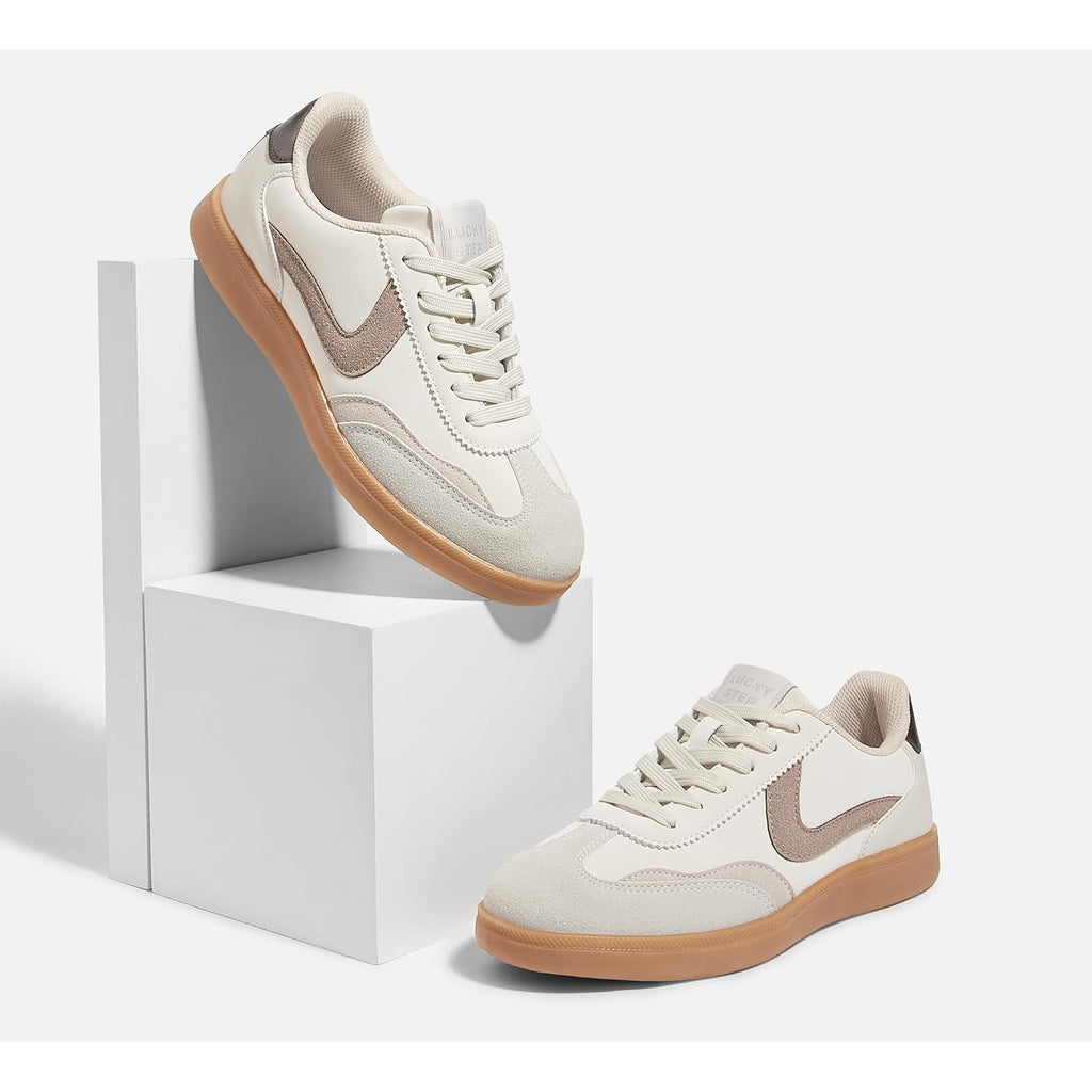 Lucky Step Women'S Retro Fashion Sneakers Classic Casual Walking Shoes Non Slip Comfort Skate Shoes | No Slip Lace Up Walking Shoes