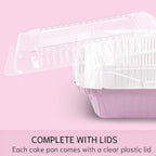 (40 Pack) 8x8 Square Aluminum Baking Cake Pans with Clear Lids - Pink Foil Pans with Lids - Disposable Food Containers Great for Cooking, Heating, Storing, Prepping Food