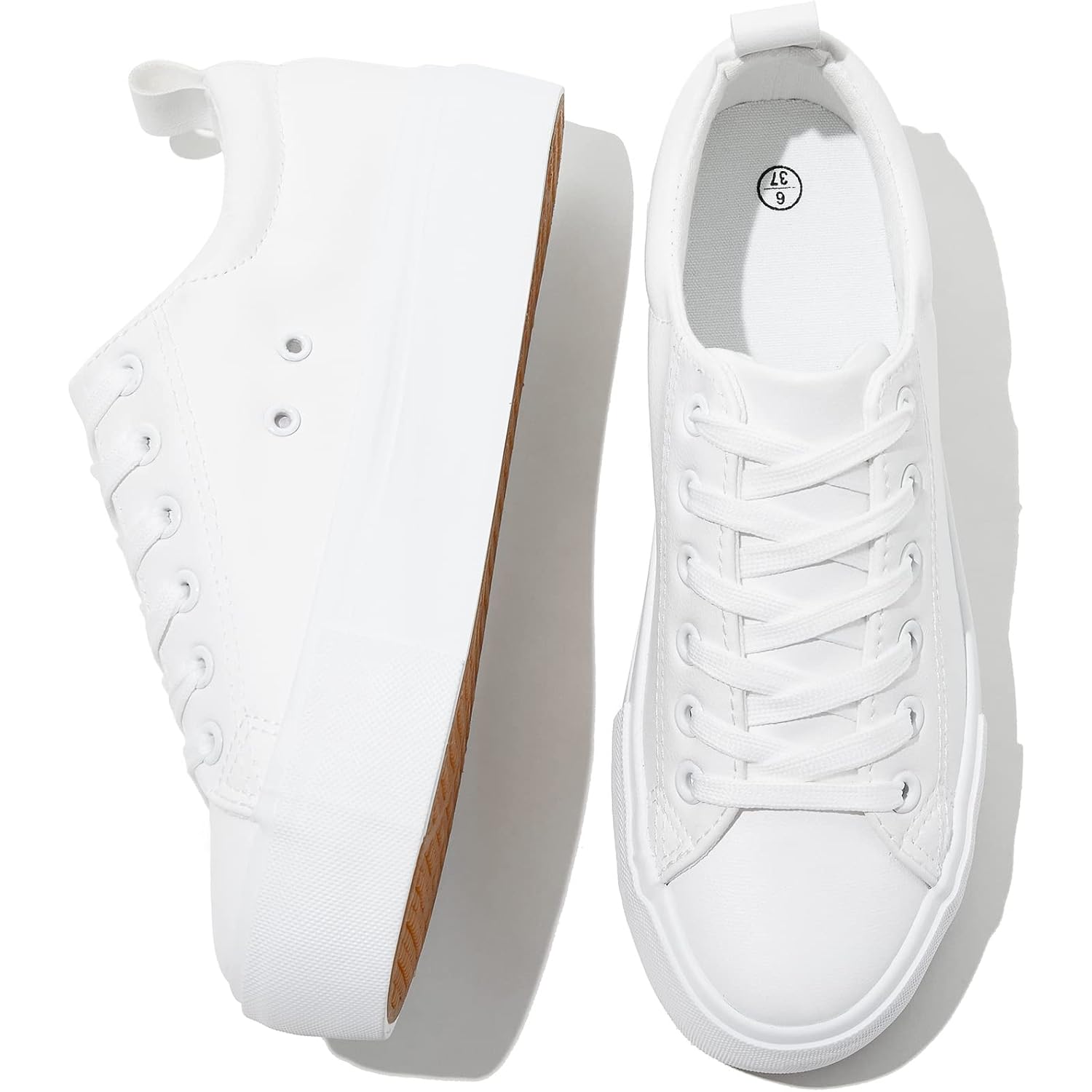 Sernial Womens White Platform Sneakers Pu Leather Platform Shoes Walking Shoes For Women