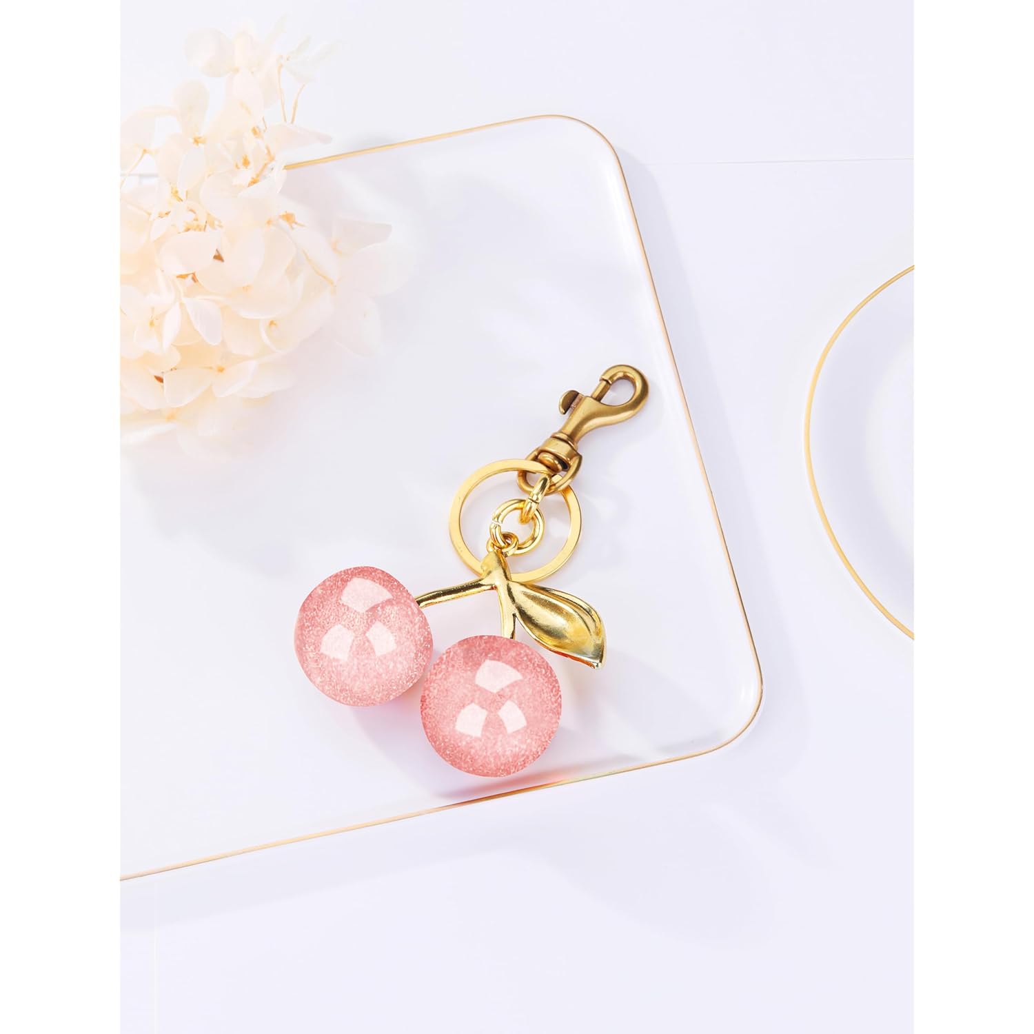 OVRUNS Cherry Bag Charm Cute Cherry Accessories Sparkling Purse Charms for Women